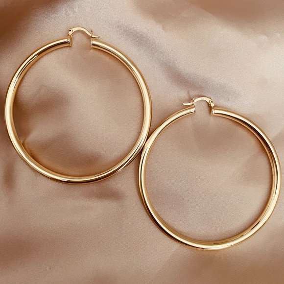Large Hoop Earrings Circle Endless Huggie Big Hoops Earring, Oversize Earring - Picture 4 of 9
